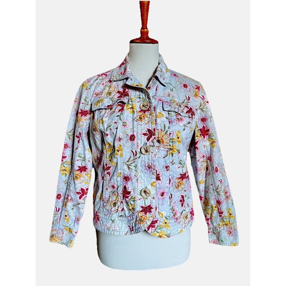 Talbots Floral Quilted Jacket Women Cotton Button Front P10 EUC